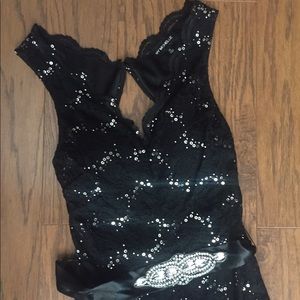 Long Black Lace Elegant Dress with Silver accents